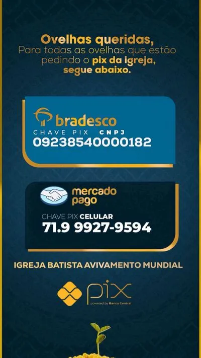 Chaves Pix Oficiais da Igreja Batista Avivamento Mundial